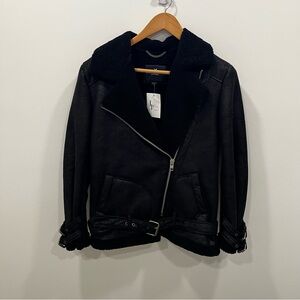 American Eagle Black Moto Sherpa Faux Suede Jacket MEDIUM